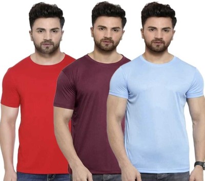 THEWARRIOR Solid Men Round Neck Red, Light Blue, Maroon T-Shirt