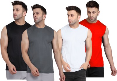 UDI n ADI Solid Men Round Neck Grey, Black, White, Red T-Shirt