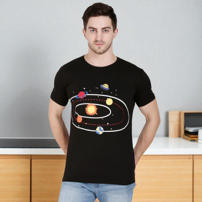 Faricon Trend Solid Men Round Neck Black T-Shirt