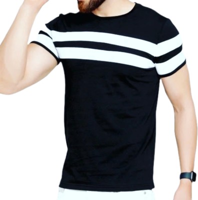 TUKAT Striped Men Round Neck Black T-Shirt