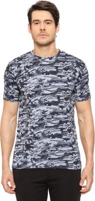 TQH Printed Men Round Neck Black, Grey T-Shirt
