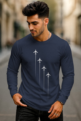 CATCHO Printed Men Round Neck Dark Blue T-Shirt