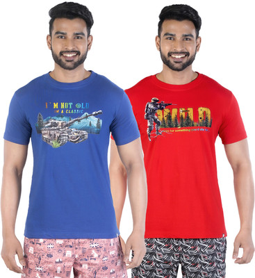 COLORS by Rupa Frontline Graphic Print Men Round Neck Dark Blue, Red T-Shirt