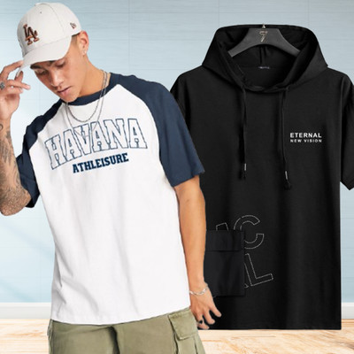 Jump Cuts Printed Men Hooded Neck Multicolor T-Shirt