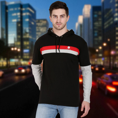 Faricon Trend Colorblock Men Hooded Neck Multicolor T-Shirt