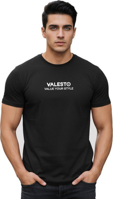 Valesto Printed Men Round Neck Black T-Shirt