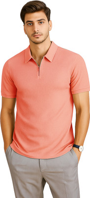 RMLKN Self Design Men Zip Neck Multicolor T-Shirt