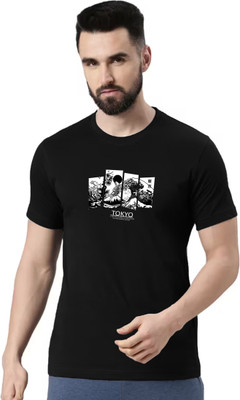 JUGULAR Printed Men Round Neck Black T-Shirt