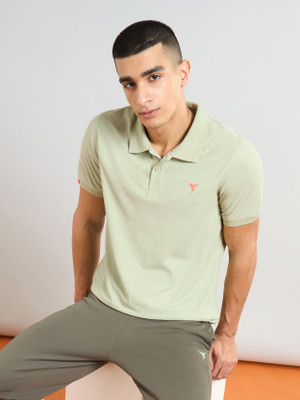 TECHNOSPORT Solid Men Polo Neck Light Green T-Shirt