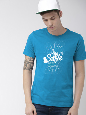 tshirts Self Design Men Round Neck Blue T-Shirt