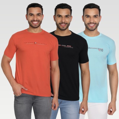 Zeffit Printed Men Round Neck Light Blue, Black, Brown T-Shirt