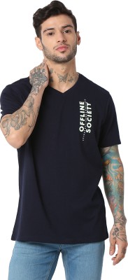 Spykar Typography Men Round Neck Navy Blue T-Shirt