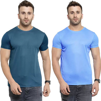 RIVAAZ Collections Solid Men Round Neck Blue, Light Blue T-Shirt