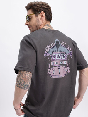 Glitchez Printed Men Round Neck Grey T-Shirt