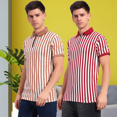 DRESSBASE Striped Men Polo Neck Multicolor T-Shirt