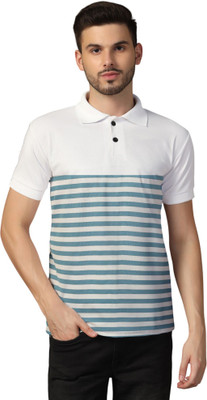 tfurnish Striped Men Polo Neck Blue T-Shirt