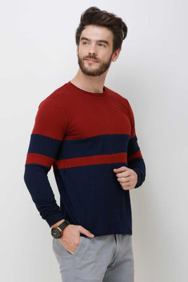 GS Enterprises Colorblock Men Round Neck Red, Blue T-Shirt