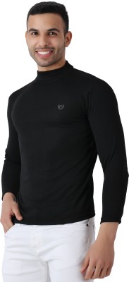 SYLZON Self Design Men High Neck Black T-Shirt