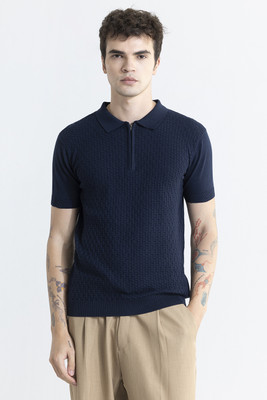 Snitch Striped Men Polo Neck Blue T-Shirt