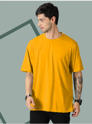 etsun Solid Men Round Neck Yellow T-Shirt