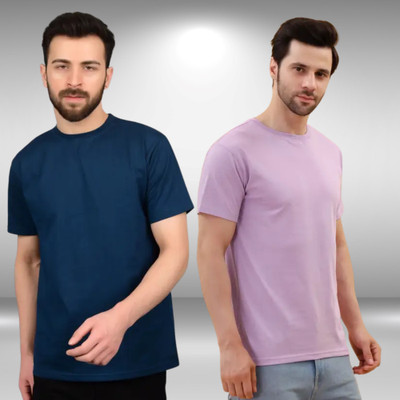 MEGAKART Solid Men Round Neck Blue, Purple T-Shirt