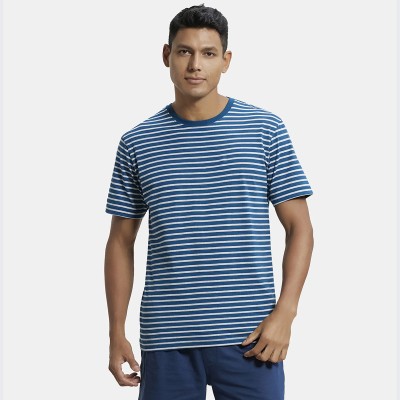 JOCKEY Striped Men Round Neck Blue, Grey T-Shirt