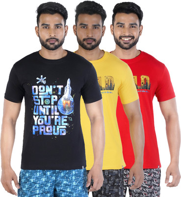 COLORS by Rupa Frontline Printed Men Round Neck Black, Yellow, Red T-Shirt