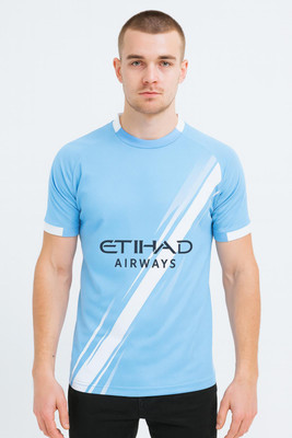UNIQ Printed Men Polo Neck Blue T-Shirt