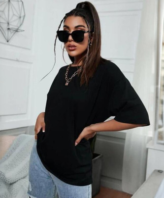 eco runner Solid Women Round Neck Black T-Shirt