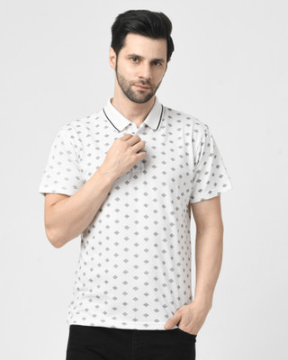 SMASH SMART WEAR Printed Men Polo Neck White T-Shirt