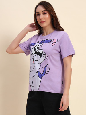 THE DRY STATE Printed Women Round Neck Purple T-Shirt