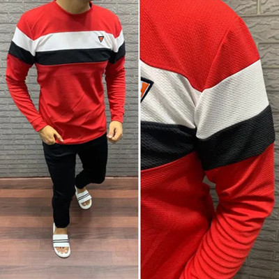 HexaCraft Striped Men Round Neck Red T-Shirt