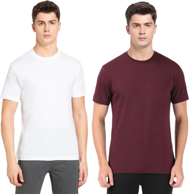 JOCKEY Solid Men Round Neck Maroon, White T-Shirt