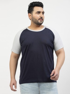 PLUSS Colorblock Men Round Neck Blue T-Shirt