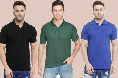 Uv Creation Solid Men Polo Neck Black, Blue, Dark Green T-Shirt