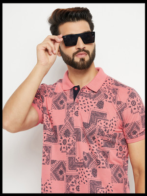 METRONAUT Printed Men Polo Neck Pink T-Shirt