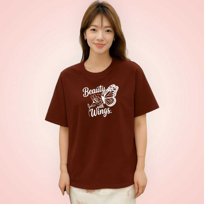 Fluffy Enterprises Printed Women Round Neck Brown T-Shirt