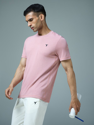 TECHNOSPORT Solid Men Round Neck Pink T-Shirt