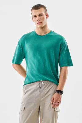 Snitch Solid Men Crew Neck Green T-Shirt