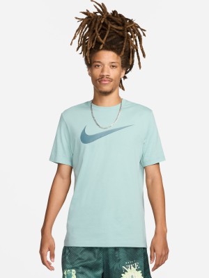 NIKE Solid Men Round Neck Blue T-Shirt