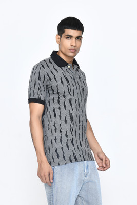 PASSPORT Printed Men Polo Neck Black T-Shirt