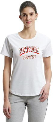 GLITO Printed Women Round Neck White T-Shirt
