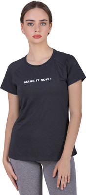 Laasa Sports Typography Women Round Neck Grey T-Shirt