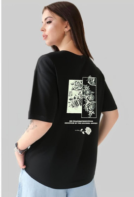 MACK JONNEY Printed Women Round Neck Black T-Shirt