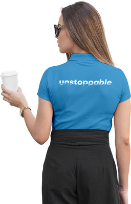 Fighterhero Printed Women Polo Neck Blue T-Shirt