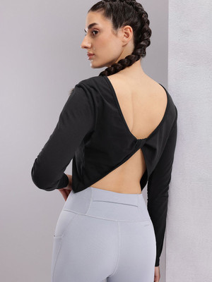 HRX by Hrithik Roshan Solid Women Round Neck Black T-Shirt