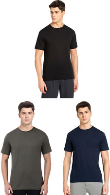 JOCKEY Solid Men Round Neck Black, Dark Blue, Grey T-Shirt