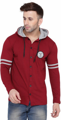Lawful Casual Graphic Print Men Hooded Neck Maroon T-Shirt