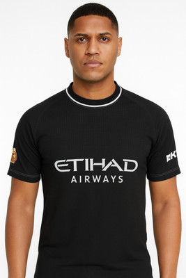 SSA Printed Men Polo Neck Black T-Shirt