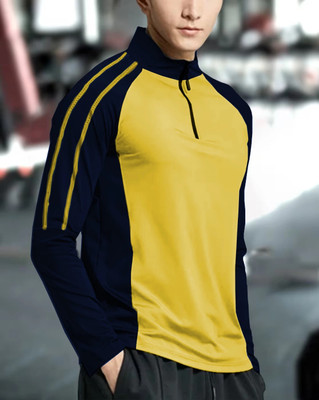 GAARRBLY Colorblock Men High Neck Yellow, Blue T-Shirt
